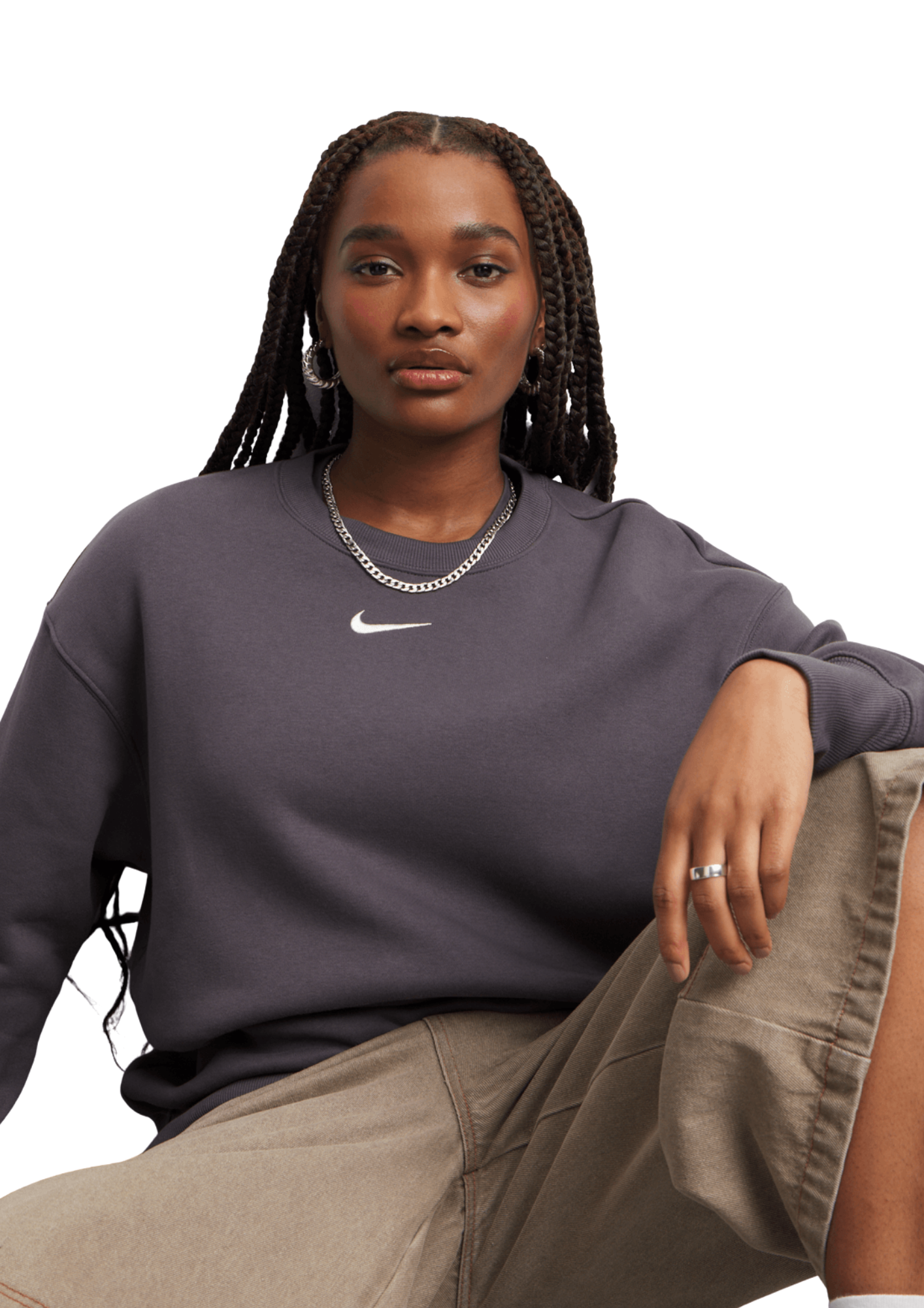 Nike Women's Oversized Crew-neck Fleece Grey Sweatshirt