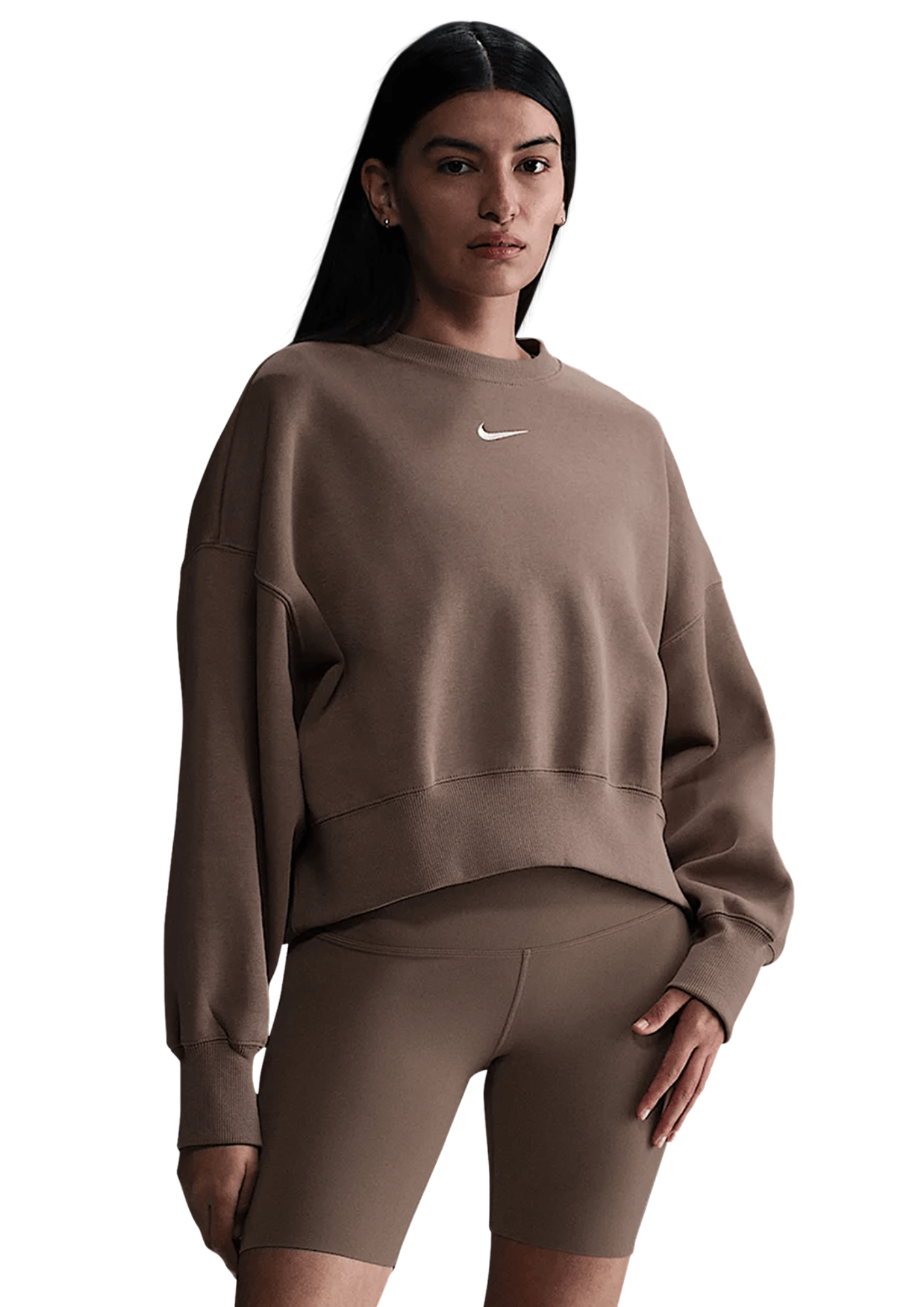 Nike Women's Nsw Phoenix Fleece Brown Oversized Sweat Top