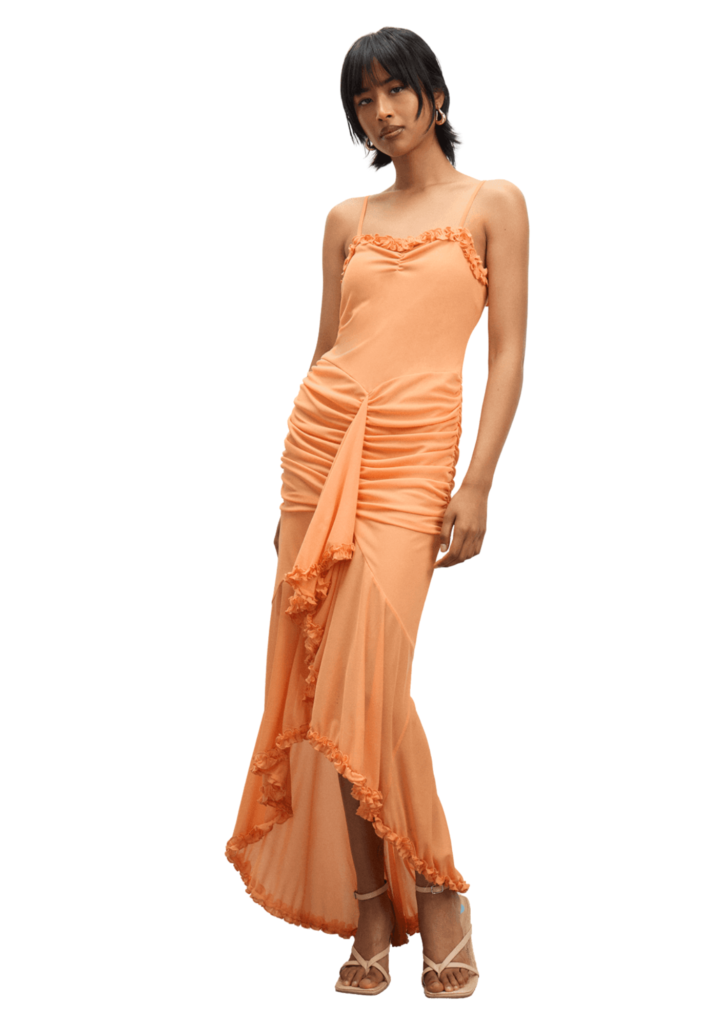 The FIX Women's Orange Ruched Strappy Dress