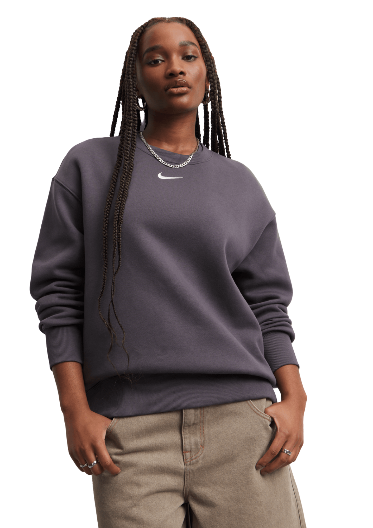 Nike Women's Oversized Crew-neck Fleece Grey Sweatshirt