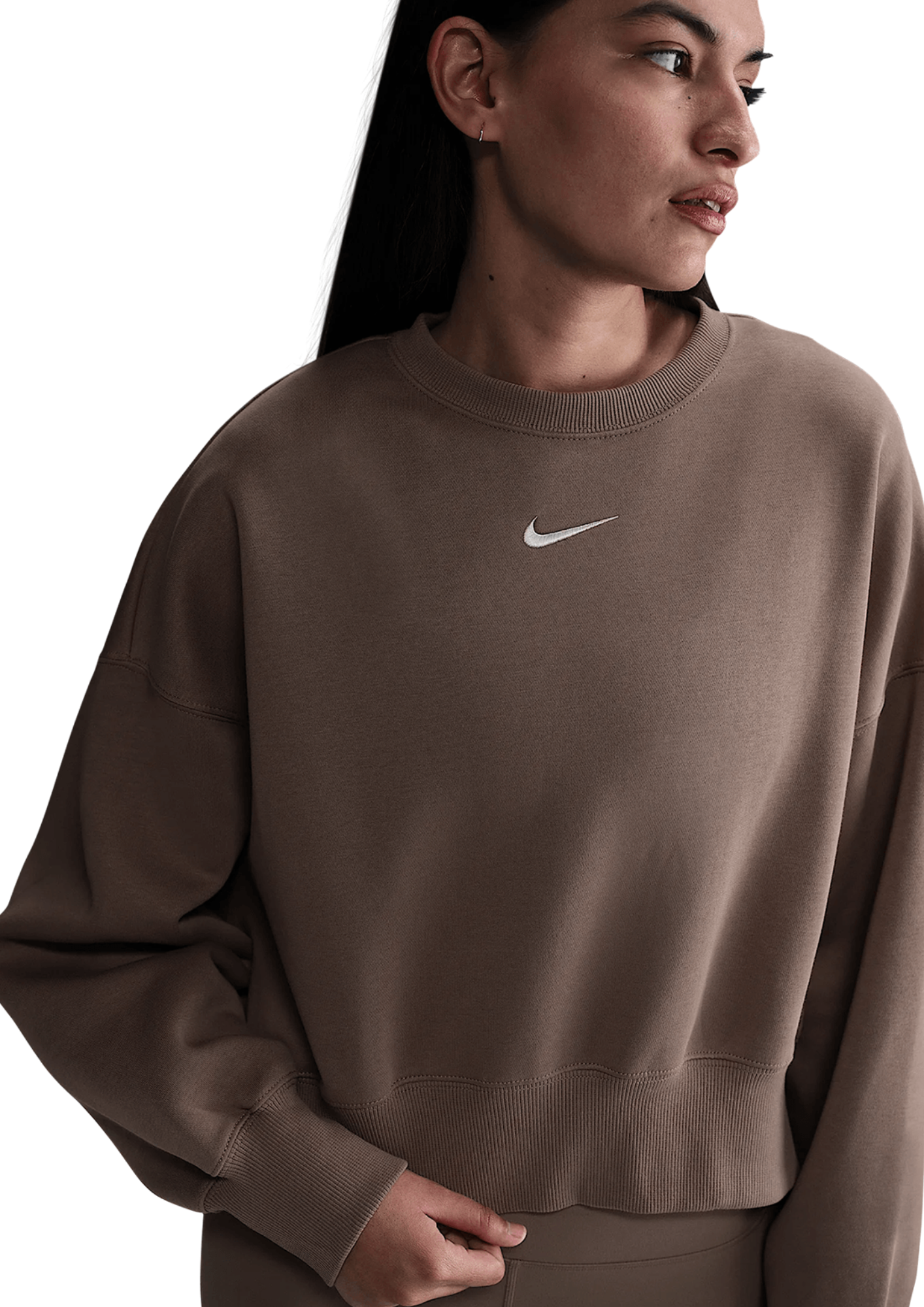 Nike Women's Nsw Phoenix Fleece Brown Oversized Sweat Top