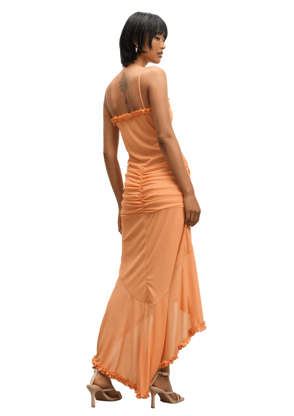The FIX Women's Orange Ruched Strappy Dress