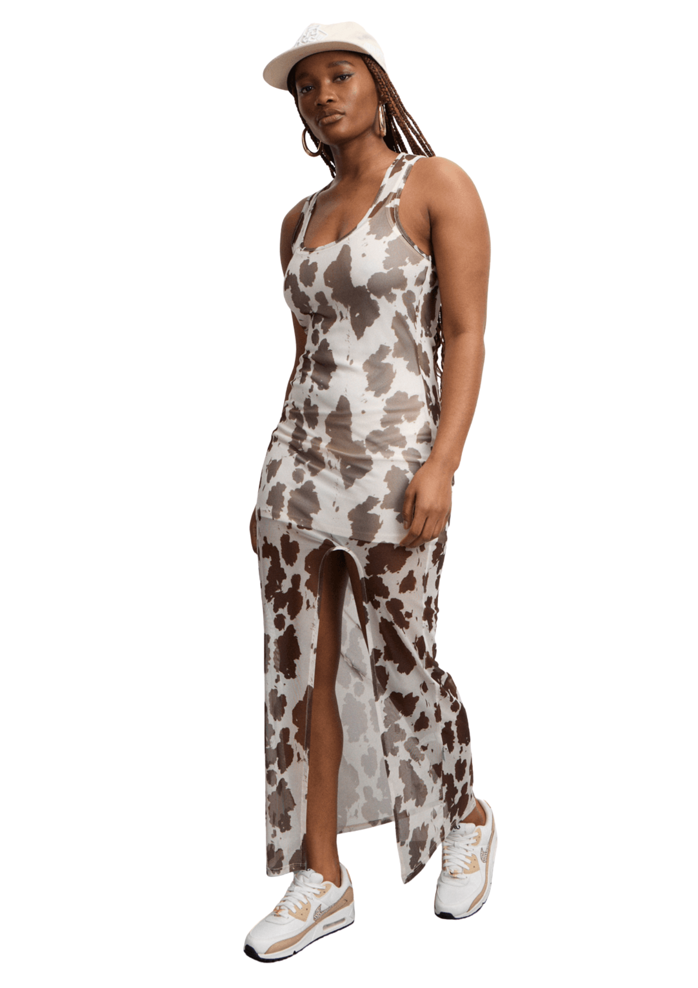 Redbat Women's Mesh Cow Print Maxi Dress